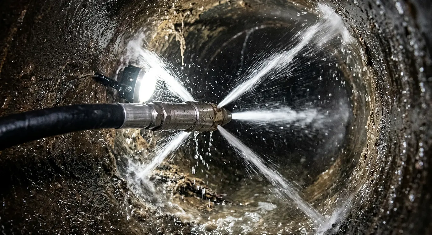 High-pressure hydro jetting nozzle cleaning sewer pipe for Sewer Line Relining in Carl Junction
